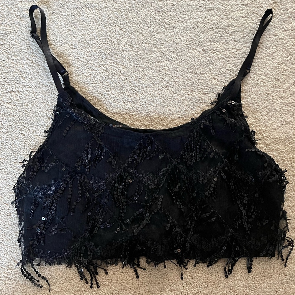 Black Sequin Crop Top